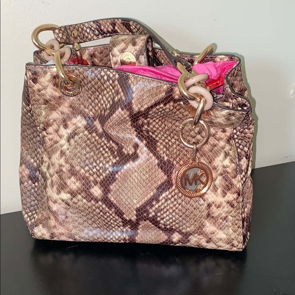 Vintage Michael Kors Brown Snake Print Tote Bag | Brand New
